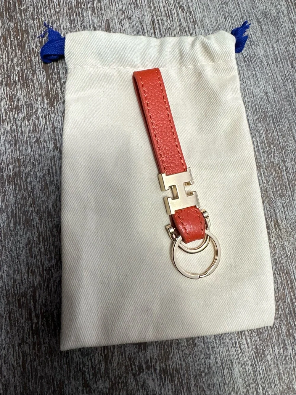 Leather Loop Key Holder with Gold Accent - Orange